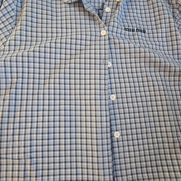 Miu Miu Blue Plaid Button-Up Shirt - Picture 4 of 11